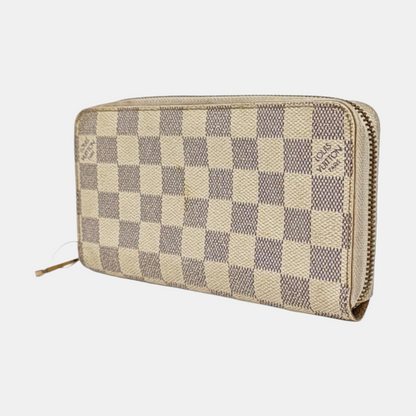LOUIS VUITTON White Coated Canvas Checkered Wallet Golden hardware-(SKU)-960575120