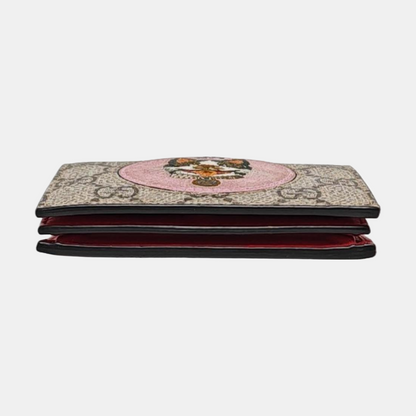 GUCCI GG Supreme Beige Coated Canvas Old Flower Embroidered Card Bag Golden hardware-(SKU)-960573589