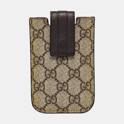 GUCCI Brown Coated Canvas Monogrammed Card Case Silver Hardware-(SKU)-960509943