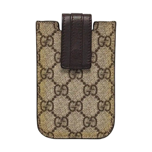 GUCCI Brown Coated Canvas Monogrammed Card Case Silver Hardware-(SKU)-960509943