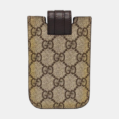 GUCCI Brown Coated Canvas Monogrammed Card Case Silver Hardware-(SKU)-960509943