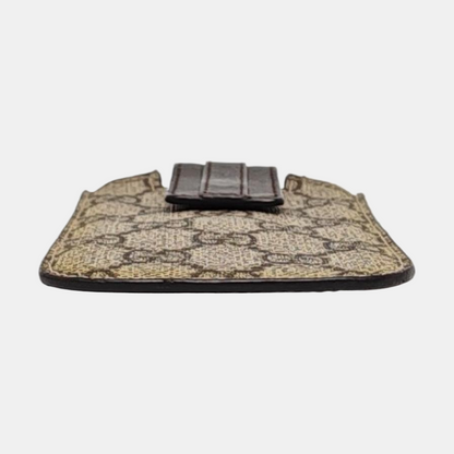 GUCCI Brown Coated Canvas Monogrammed Card Case Silver Hardware-(SKU)-960509943