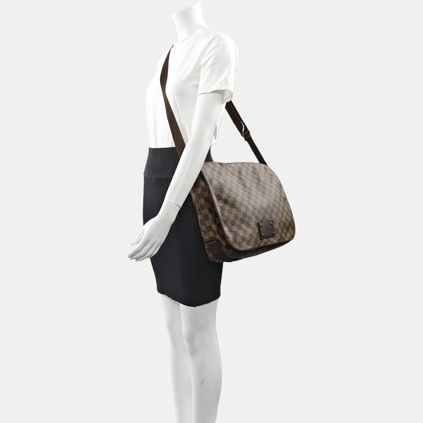 LOUIS VUITTON BROOKLYN Medium size Brown Coated Canvas Checkerboard Crossbody Shoulder Bag Golden hardware-(SKU)-960589506