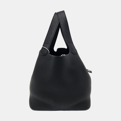 HERMÈS Picotin 22 Black Clemence Leather Basket Tote Bag Silver Hardware A Stamp-(SKU)-960604433