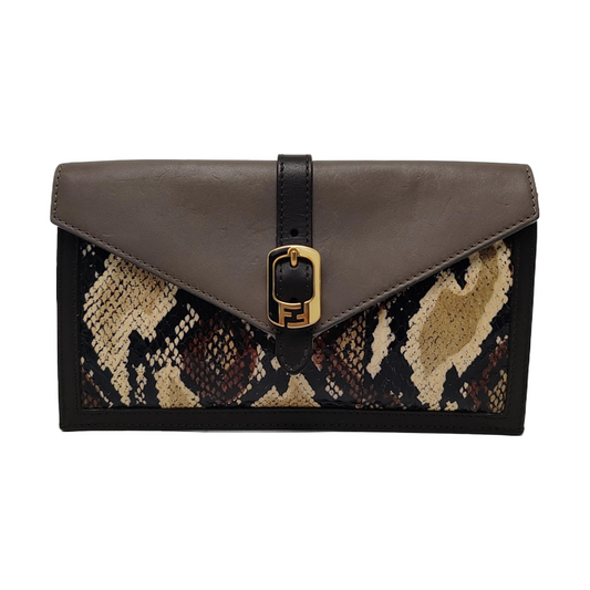FENDI Gray Snake Skin Clutch Golden hardware-(SKU)-960716690