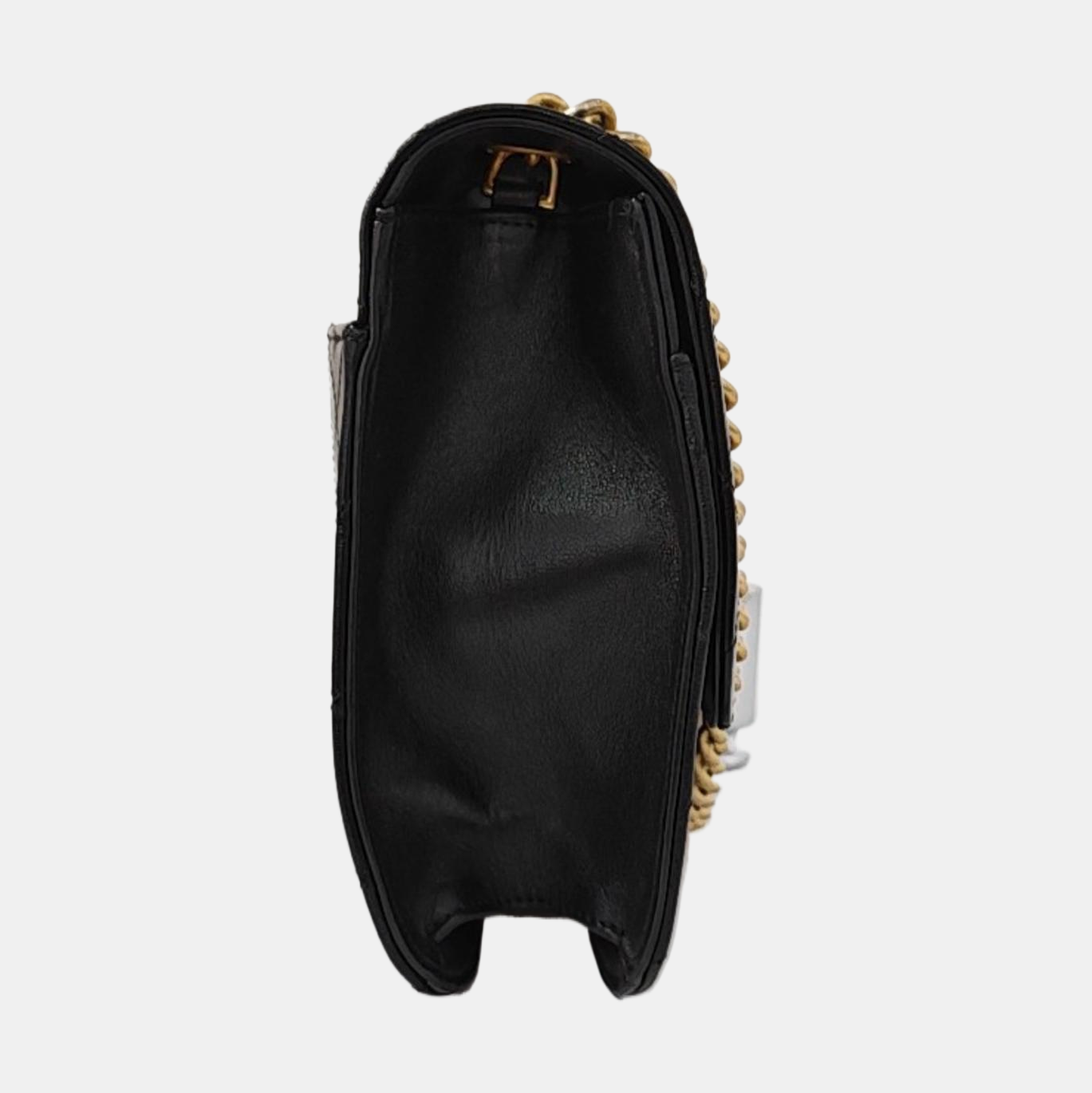 CHANEL FRONT CHAIN FLAP BAG Black Calfskin Quilted Shoulder Bag Gold Hardware 24K-(SKU)-961017689