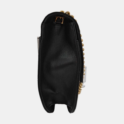 CHANEL FRONT CHAIN FLAP BAG Black Calfskin Quilted Shoulder Bag Gold Hardware 24K-(SKU)-961017689