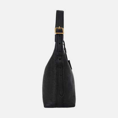 LOUIS VUITTON SAC PLAT Black Calfskin Monogram Embossed Crossbody Shoulder Bag with Golden Hardware, Pockets-(SKU)-961133790