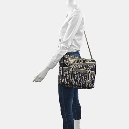DIOR Diorcamp Blue Canvas Monogram Embroidered Single Shoulder Bag Silver Hardware-(SKU)-960636835