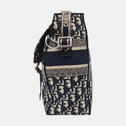 DIOR Diorcamp Blue Canvas Monogram Embroidered Single Shoulder Bag Silver Hardware-(SKU)-960636835