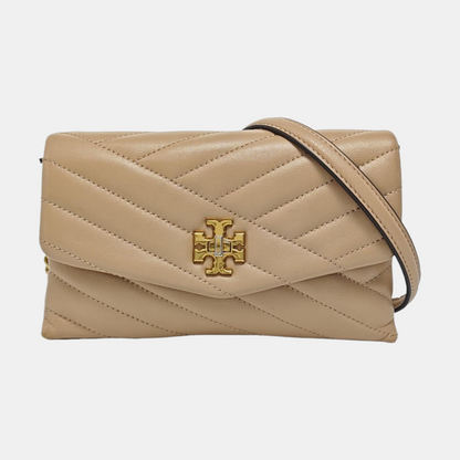 TORY BURCH Kira Khaki Leather Quilted Crossbody Single Shoulder Bag Golden hardware-(SKU)-940032419