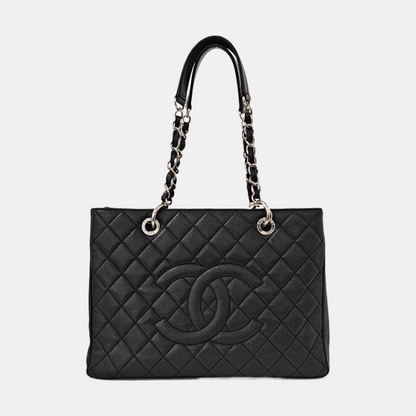 CHANEL CHANEL GST Large Black Calfskin Quilted Crossbody Shoulder Bag with Silver Hardware, 16K-(SKU)-961066652