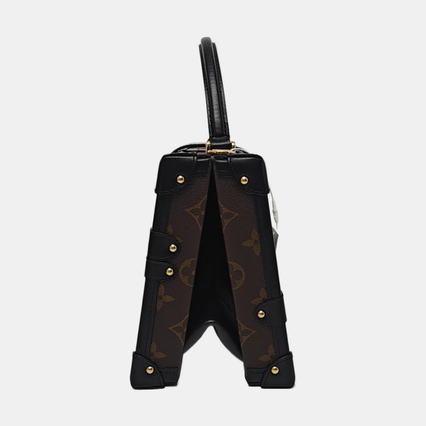 LOUIS VUITTON PETITE MALLE Brown Coated Canvas Monogram Printed Crossbody Bag Shoulder Bag Handbag Detachable Strap Golden Hardware Detachable Strap Pockets Complete Accessories-(SKU)-961044267