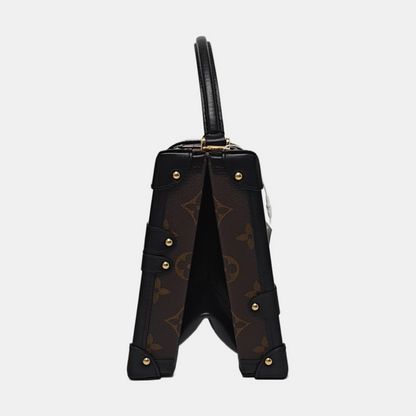 LOUIS VUITTON PETITE MALLE Brown Coated Canvas Monogram Printed Crossbody Bag Shoulder Bag Handbag Detachable Strap Golden Hardware Detachable Strap Pockets Complete Accessories-(SKU)-961044267