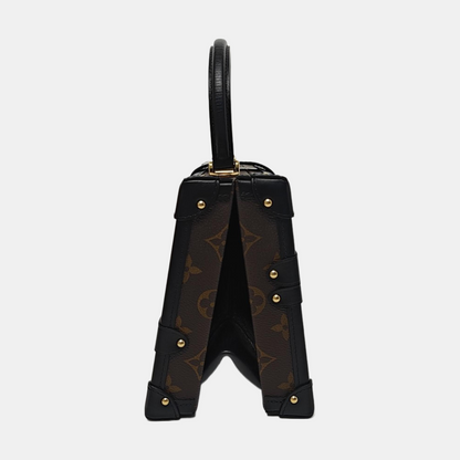 LOUIS VUITTON PETITE MALLE Brown Coated Canvas Monogram Printed Crossbody Bag Shoulder Bag Handbag Detachable Strap Golden Hardware Detachable Strap Pockets Complete Accessories-(SKU)-961044267