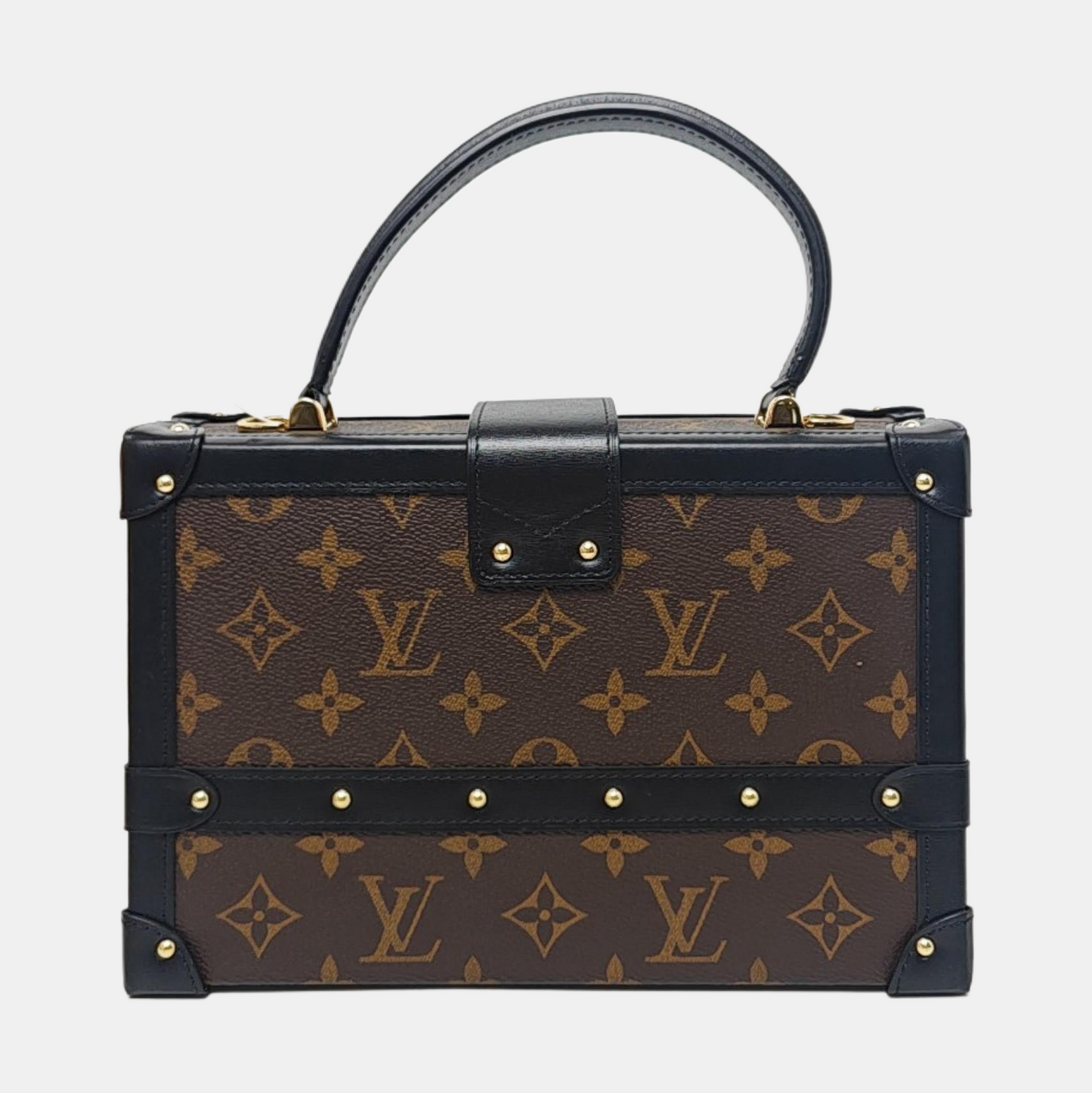 LOUIS VUITTON PETITE MALLE Brown Coated Canvas Monogram Printed Crossbody Bag Shoulder Bag Handbag Detachable Strap Golden Hardware Detachable Strap Pockets Complete Accessories-(SKU)-961044267