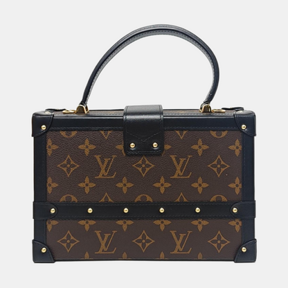 LOUIS VUITTON PETITE MALLE Brown Coated Canvas Monogram Printed Crossbody Bag Shoulder Bag Handbag Detachable Strap Golden Hardware Detachable Strap Pockets Complete Accessories-(SKU)-961044267