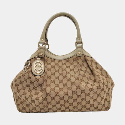 GUCCI Sukey Brown Canvas Monogram Handbag Single Shoulder Bag Silver Hardware-(SKU)-957811466