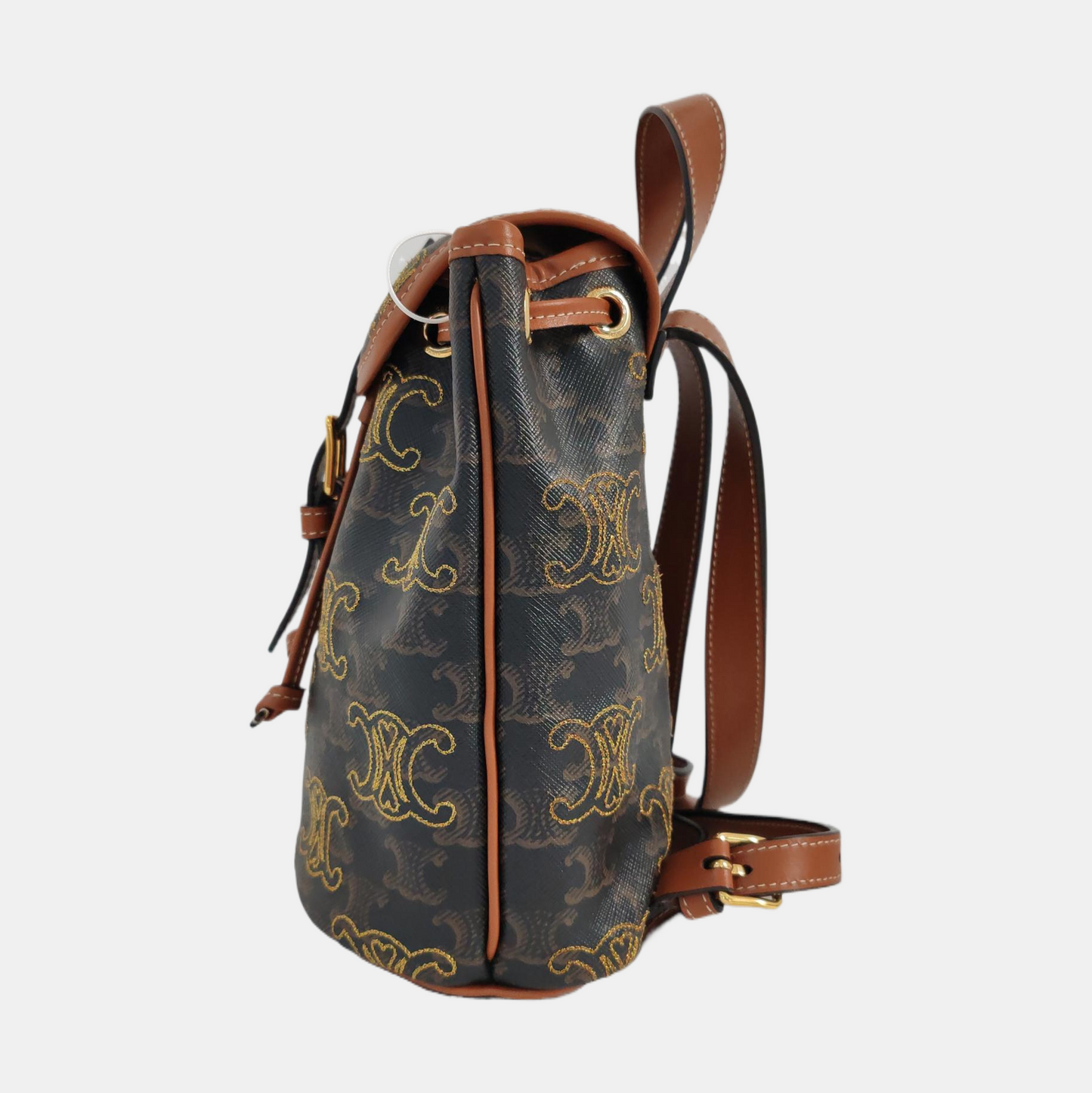 CELINE TRIOMPHE Mini Brown Coated Canvas Triomphe Double Shoulder Bag Tote with Gold Hardware-(SKU)-961047540