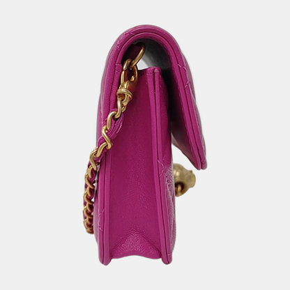 CHANEL WOC Purple Lamb Skin Crossbody Bag Golden Hardware 30 Clasp Accessories Included-(SKU)-961168945