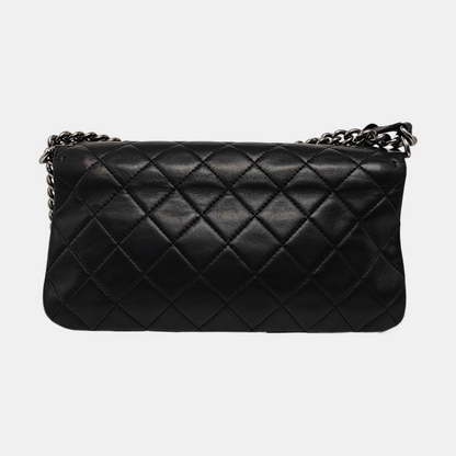 CHANEL BOY CHANEL Black Lamb Skin Quilted Single Shoulder Bag with Silver Hardware, 16 Clasp-(SKU)-961049514