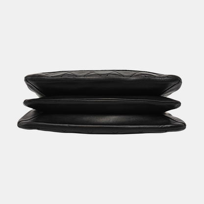 CHANEL BOY CHANEL Black Lamb Skin Quilted Single Shoulder Bag with Silver Hardware, 16 Clasp-(SKU)-961049514