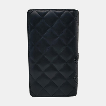 CHANEL CAMBON Black Cowhide Quilted Texture Wallet Silver Hardware 14nan-(SKU)-955276359