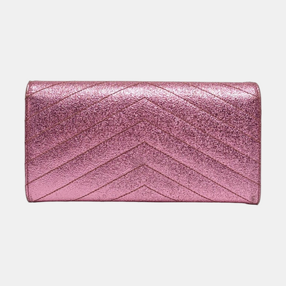YSL MONOGRAM 粉色牛皮绗缝V纹钱包 Golden hardware Complete Accessories-(SKU)-957647456