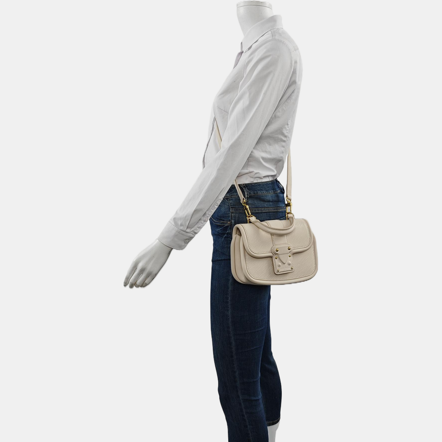 LOUIS VUITTON HIDE & SEEK Beige EPI Leather Water Ripple Shoulder Bag Gold Hardware Removable Strap-(SKU)-961302682