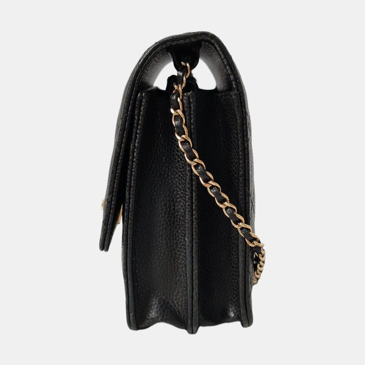 CHANEL DOUBLE CC Black Calfskin Quilted Leather Single Shoulder Bag Crossbody Bag Golden Hardware 25 Clasp-(SKU)-961310373