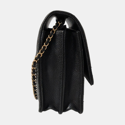 CHANEL DOUBLE CC Black Calfskin Quilted Leather Single Shoulder Bag Crossbody Bag Golden Hardware 25 Clasp-(SKU)-961310373