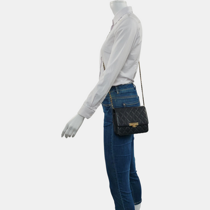 CHANEL DOUBLE CC Black Calfskin Quilted Leather Single Shoulder Bag Crossbody Bag Golden Hardware 25 Clasp-(SKU)-961310373