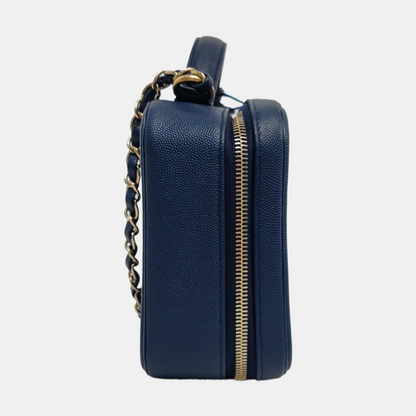 CHANEL FILIGREE Medium Blue Grained Calfskin Quilted Shoulder Bag Tote Crossbody Bag with Detachable Strap Gold Hardware 29 Compartments-(SKU)-961482565