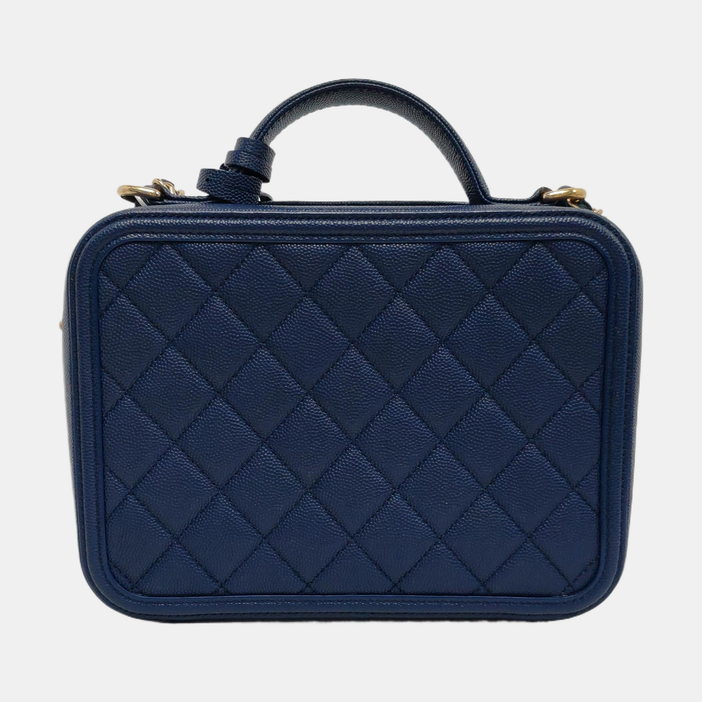 CHANEL FILIGREE Medium Blue Grained Calfskin Quilted Shoulder Bag Tote Crossbody Bag with Detachable Strap Gold Hardware 29 Compartments-(SKU)-961482565