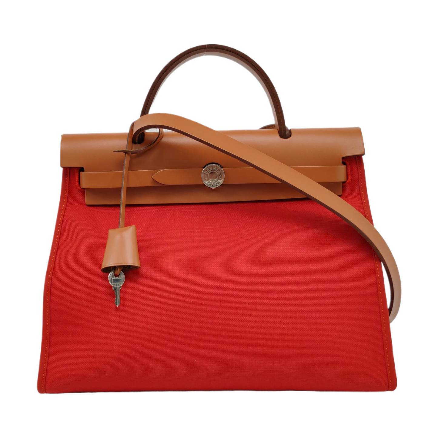 HERMÈS Herbag 31 National Flag Red Canvas Crossbody Tote Bag Single Shoulder Bag Silver Hardware A Removable Strap-(SKU)-961466462