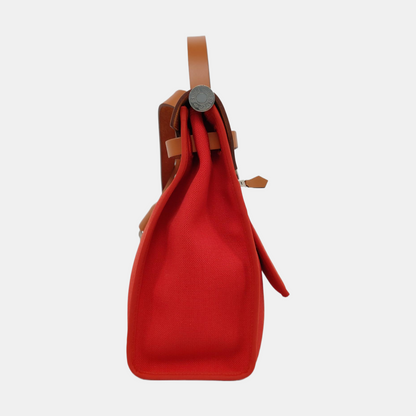 HERMÈS Herbag 31 National Flag Red Canvas Crossbody Tote Bag Single Shoulder Bag Silver Hardware A Removable Strap-(SKU)-961466462