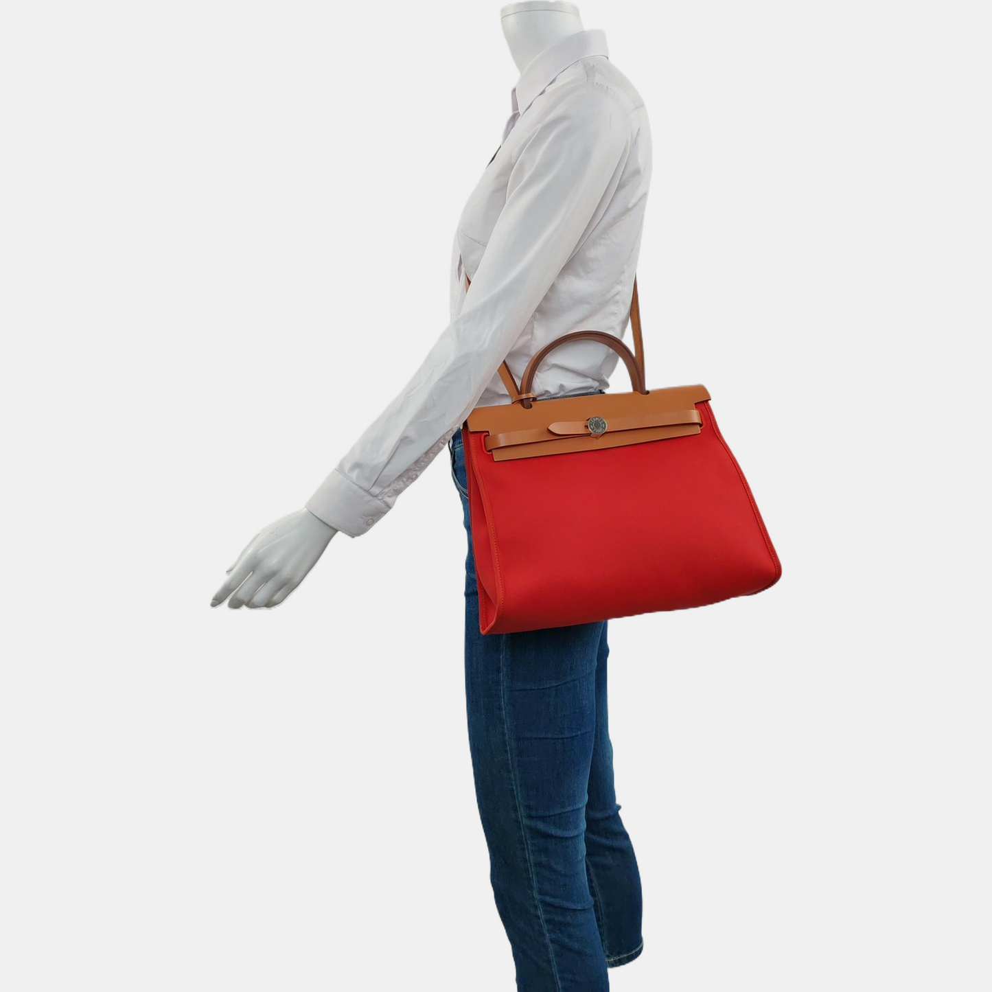 HERMÈS Herbag 31 National Flag Red Canvas Crossbody Tote Bag Single Shoulder Bag Silver Hardware A Removable Strap-(SKU)-961466462