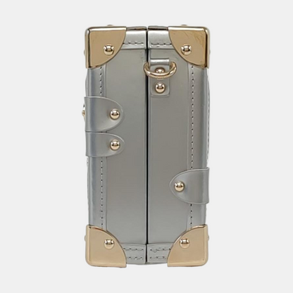 LOUIS VUITTON PETITE MALLE Silver Satin Shoulder Bag Crossbody Golden Hardware Removable Shoulder Strap Complete Accessories-(SKU)-961332912