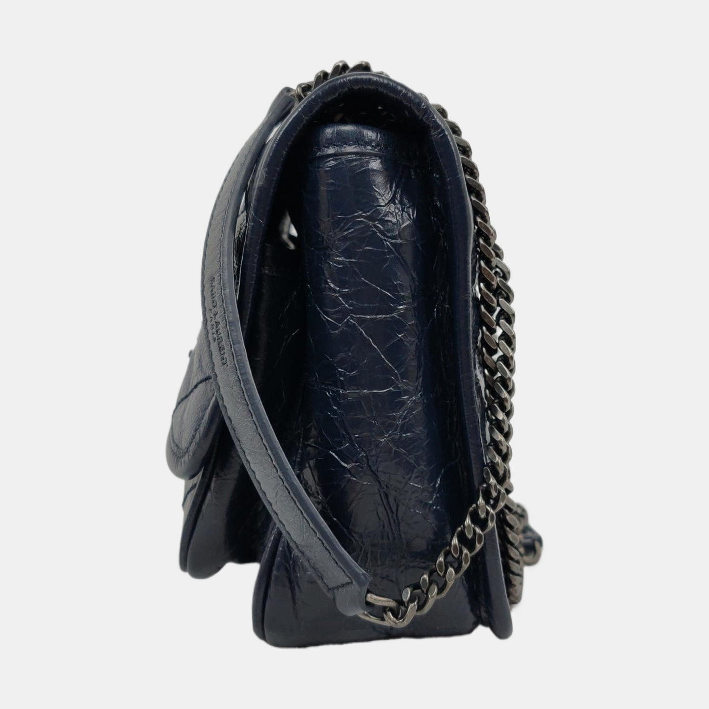 YSL NIKI Small Size Dark Blue Calf Leather Quilted V-Stitch Single Shoulder Bag Crossbody Bag Palladium Hardware-(SKU)-932669743