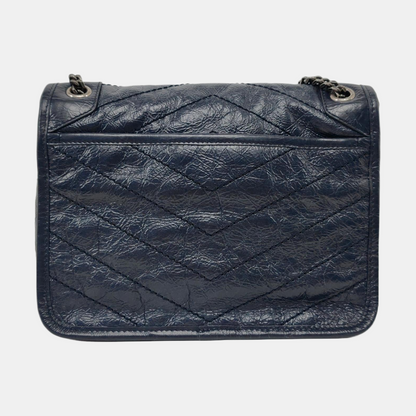 YSL NIKI Small Size Dark Blue Calf Leather Quilted V-Stitch Single Shoulder Bag Crossbody Bag Palladium Hardware-(SKU)-932669743