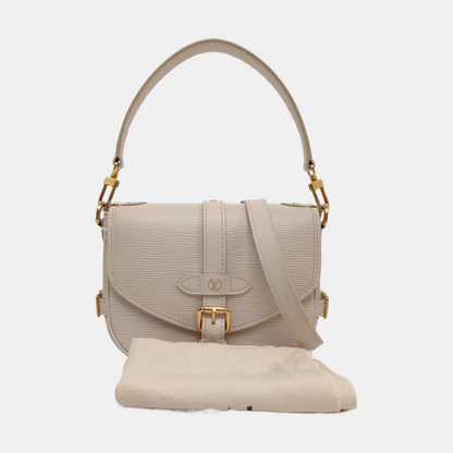 LOUIS VUITTON SAUMUR Small Beige EPI Leather Water Ripple Gemini Crossbody Bag Shoulder Bag Tote Bag Adjustable Strap Golden Hardware 2 Removable Shoulder Straps-(SKU)-961615431