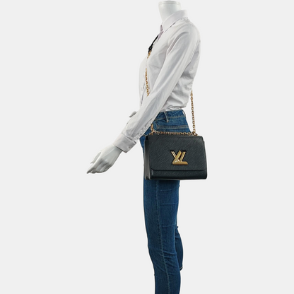 LOUIS VUITTON TWIST Medium size black EPI leather water wave crossbody bag single shoulder bag handbag golden hardware detachable shoulder strap accessories complete-(SKU)-961570654