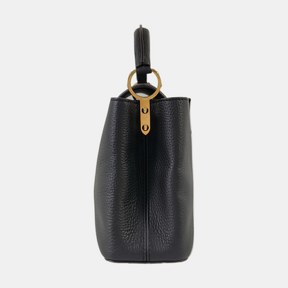 LOUIS VUITTON CAPUCINES BB Black Leather Crossbody Handbag Shoulder Bag Silver Hardware Detachable Strap Full Accessories-(SKU)-961060844
