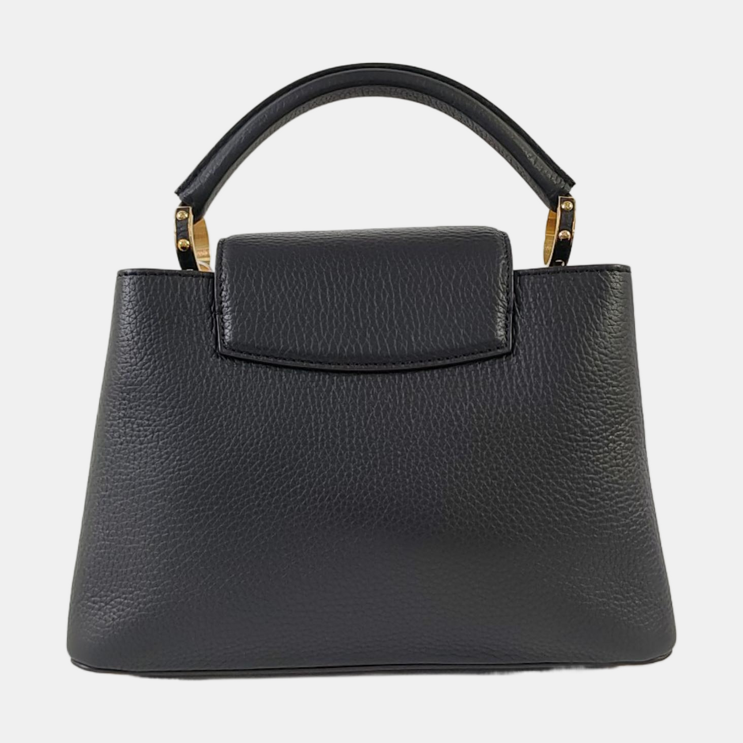 LOUIS VUITTON CAPUCINES BB Black Leather Crossbody Handbag Shoulder Bag Silver Hardware Detachable Strap Full Accessories-(SKU)-961060844