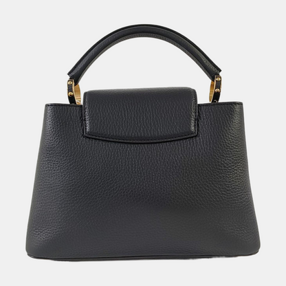 LOUIS VUITTON CAPUCINES BB Black Leather Crossbody Handbag Shoulder Bag Silver Hardware Detachable Strap Full Accessories-(SKU)-961060844