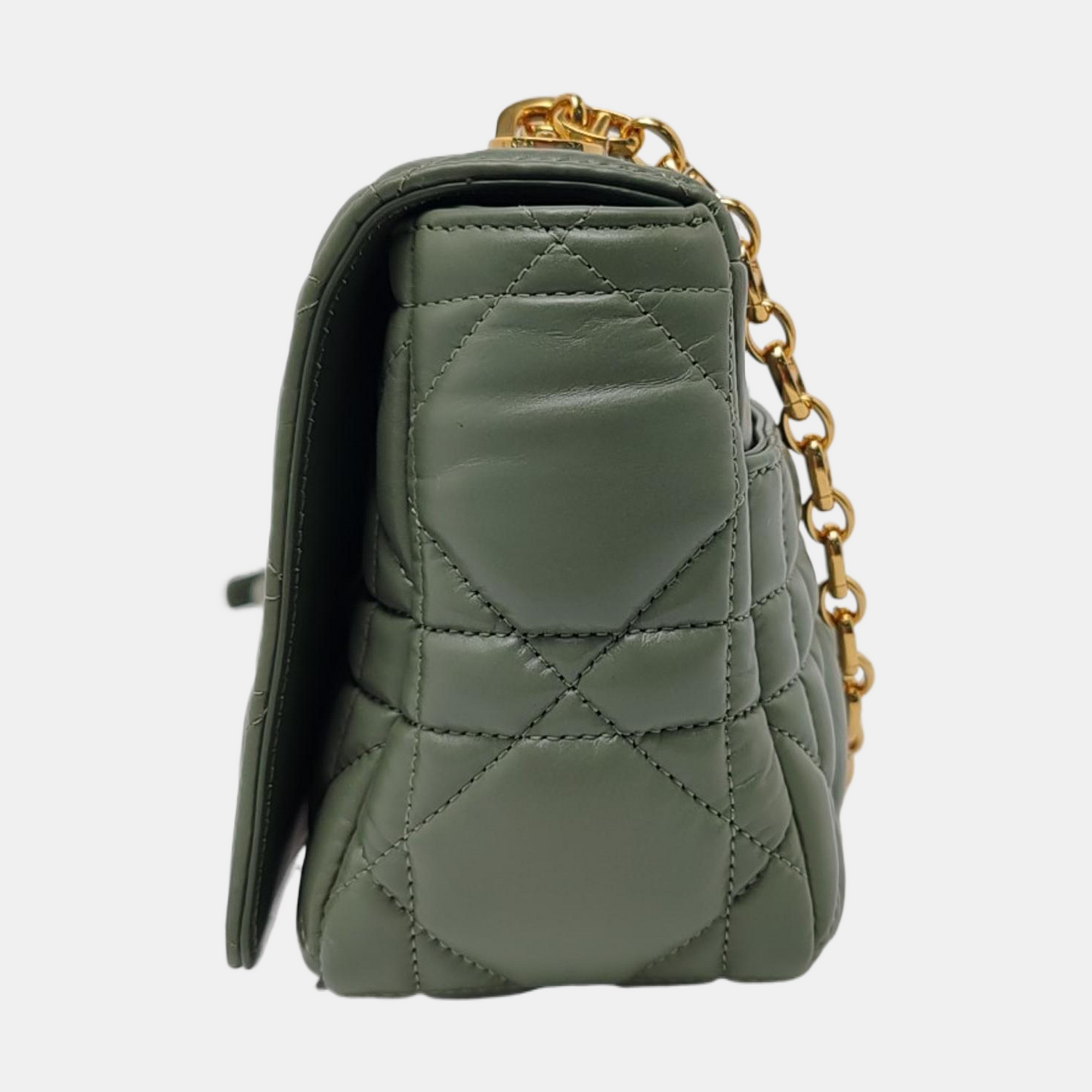 DIOR Dior Caro Medium Green Lamb Skin Monogram Quilted Crossbody Bag, Shoulder Bag, Golden Hardware-(SKU)-961613403