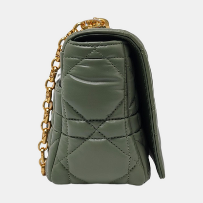 DIOR Dior Caro Medium Green Lamb Skin Monogram Quilted Crossbody Bag, Shoulder Bag, Golden Hardware-(SKU)-961613403