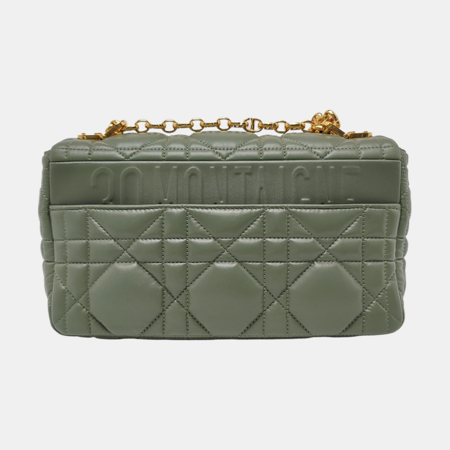 DIOR Dior Caro Medium Green Lamb Skin Monogram Quilted Crossbody Bag, Shoulder Bag, Golden Hardware-(SKU)-961613403