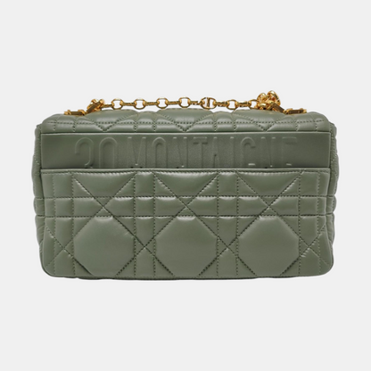 DIOR Dior Caro Medium Green Lamb Skin Monogram Quilted Crossbody Bag, Shoulder Bag, Golden Hardware-(SKU)-961613403