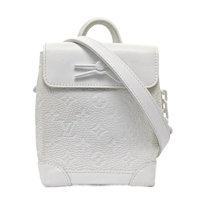 LOUIS VUITTON STEAMER Extra Small Size White Calfskin Monogram Embossed Crossbody Shoulder Bag Black Hardware Removable Shoulder Strap-(SKU)-961736730